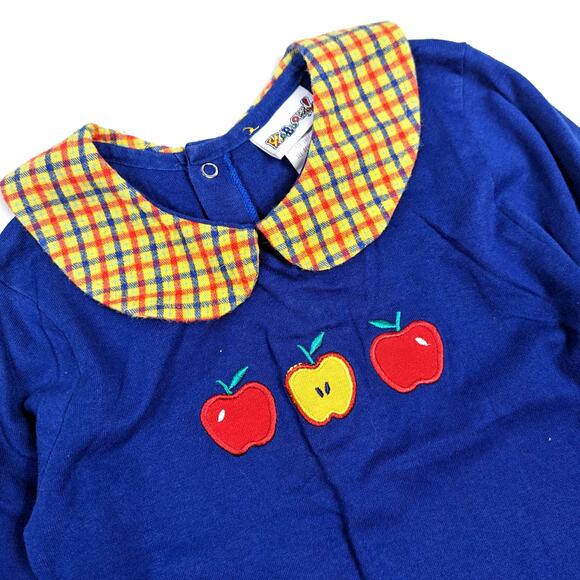 Vtg 90s Kaboom Tunic Shirt Girls Sz Small 4-5T Blue Apple School Plaid - Picture 2 of 5